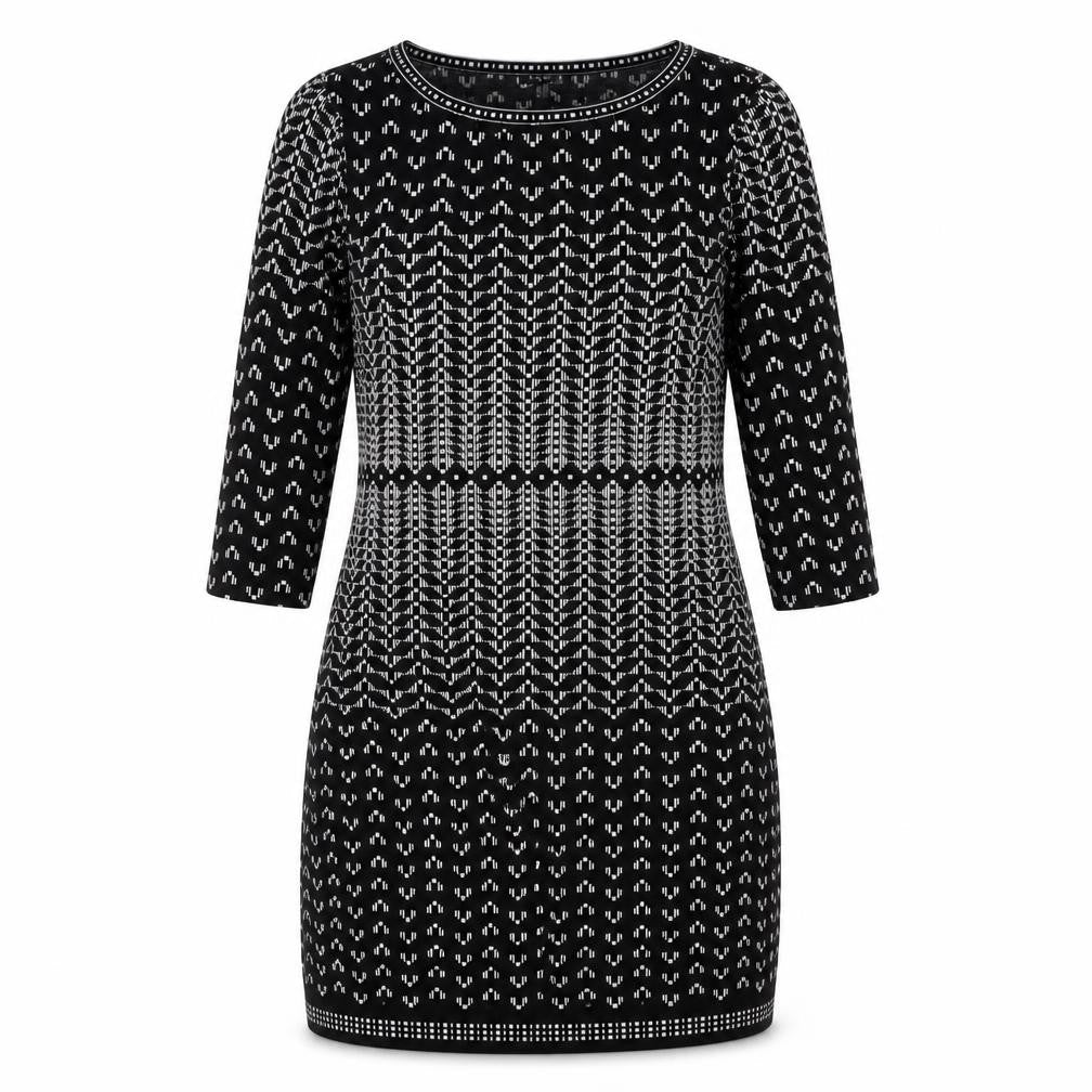 Max Studio Womens Black Geometric Polyester Shift Size S Round Neck Pullover