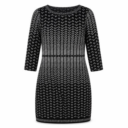 Max Studio Womens Black Geometric Polyester Shift Size S Round Neck Pullover
