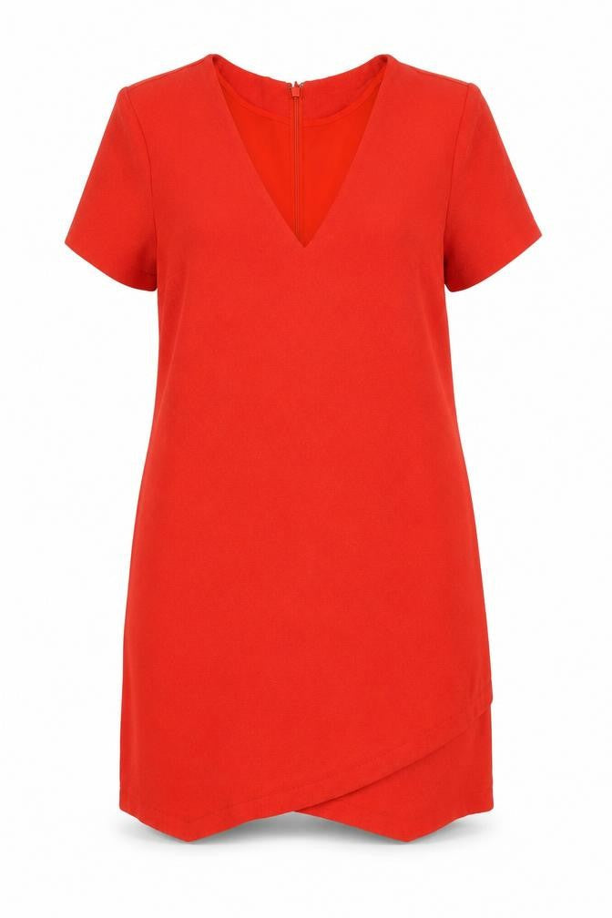 Warehouse Womens Red Polyester A-Line Size 16 Round Neck Zip