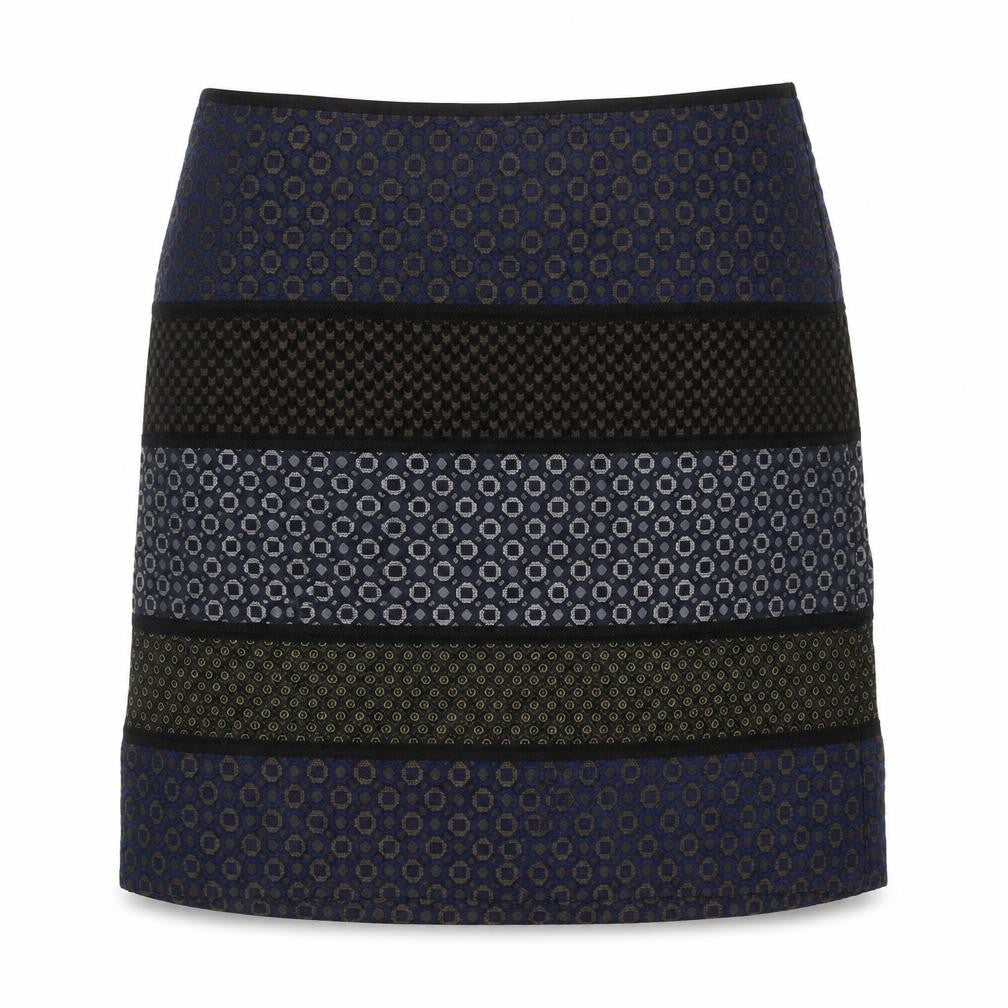 Marks & Spencer Womens Blue Geometric Polyester A-Line Skirt Size 8 Zip