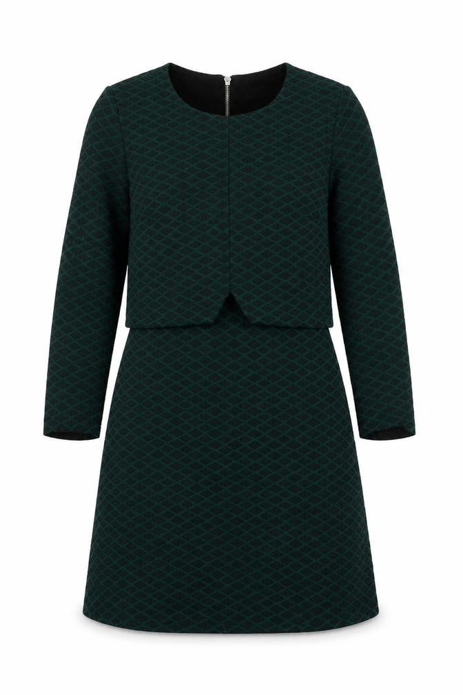 Topshop Womens Green Geometric Polyester A-Line Size 8 Round Neck Zip