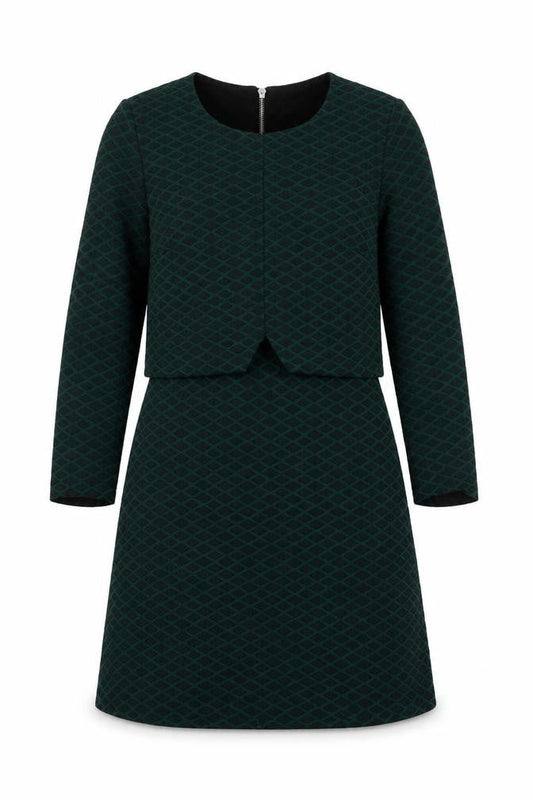 Topshop Womens Green Geometric Polyester A-Line Size 8 Round Neck Zip