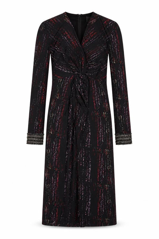 Damsel in a Dress Womens Black Geometric Polyester A-Line Size 10 V-Neck Zip - Zipped cuffs