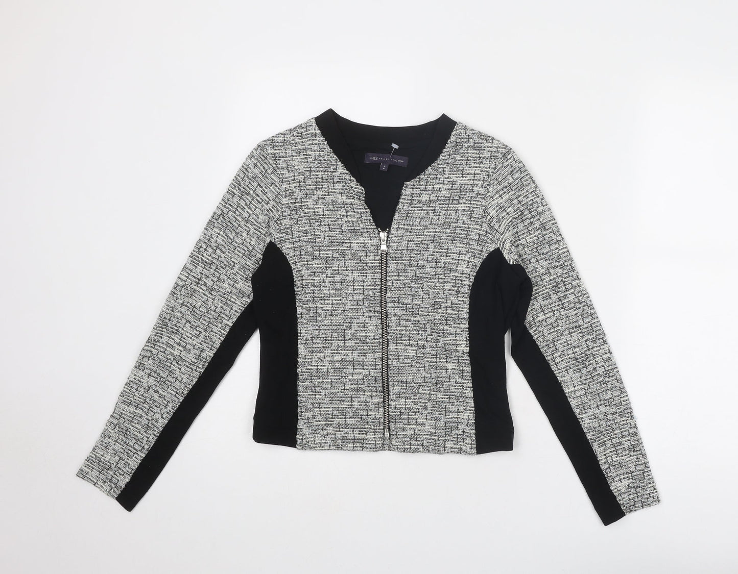 Marks & Spencer Womens Grey Geometric Jacket Size 8 Zip - Colourblock