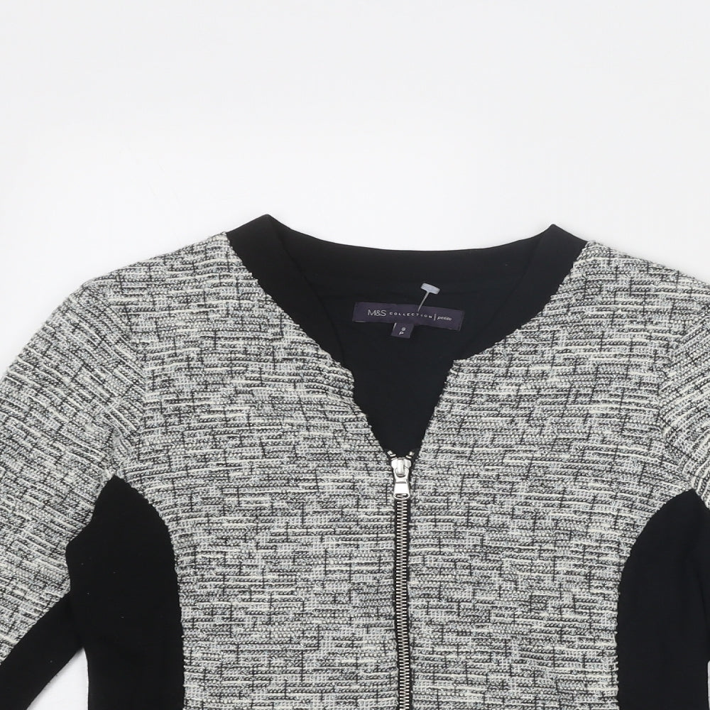 Marks & Spencer Womens Grey Geometric Jacket Size 8 Zip - Colourblock