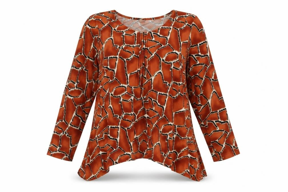 Klass Womens Brown Geometric Polyester Basic Blouse Size M Boat Neck - Asymmetric