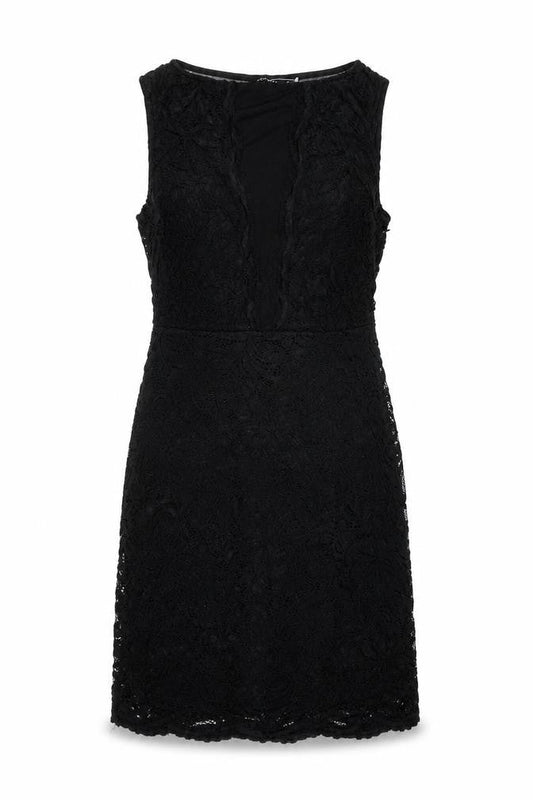 New Look Womens Black Geometric Polyester Shift Size 10 Round Neck Zip