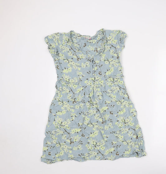 Salt Water Womens Blue Floral Viscose A-Line Size 8 Round Neck Button