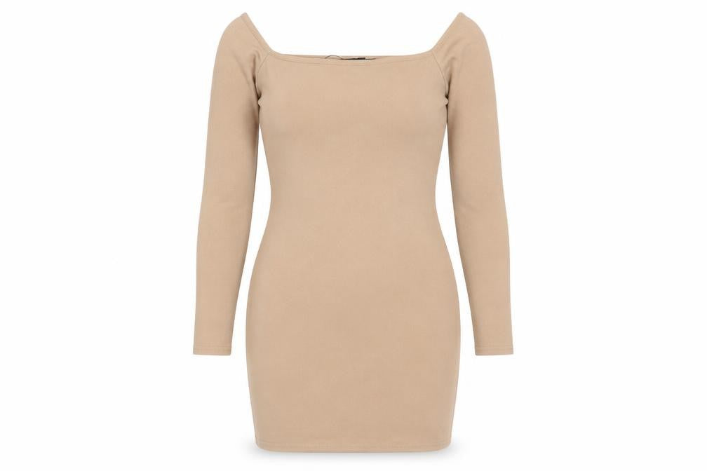 PRETTYLITTLETHING Womens Beige Polyester Bodycon Size 6 Square Neck Pullover