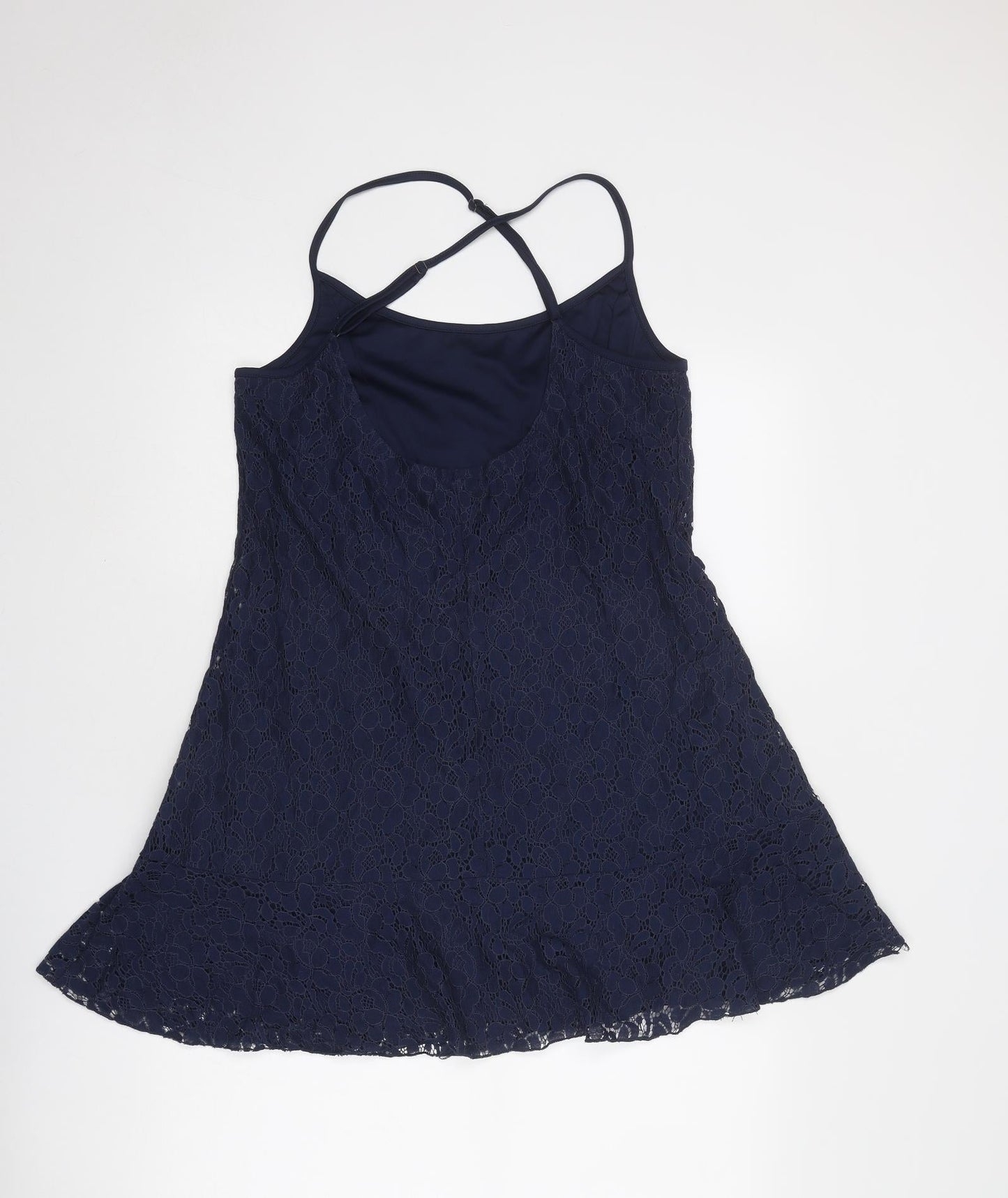 Cotton On Womens Blue Floral Polyamide Slip Dress Size L Round Neck Pullover