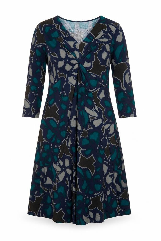 Epilogue Womens Blue Geometric Polyester Trapeze & Swing Size 12 V-Neck Pullover