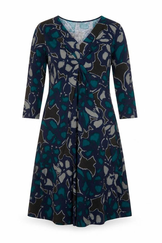 Epilogue Womens Blue Geometric Polyester Trapeze & Swing Size 12 V-Neck Pullover