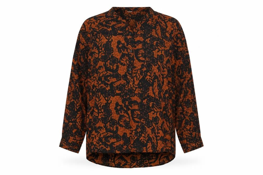 Soft B Womens Orange Geometric Viscose Basic Blouse Size 12 Round Neck