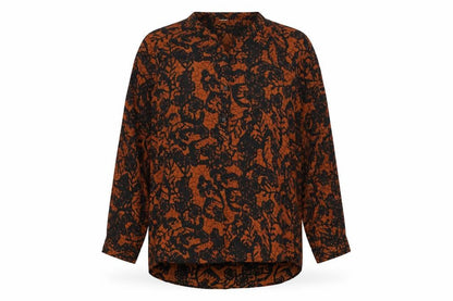 Soft B Womens Orange Geometric Viscose Basic Blouse Size 12 Round Neck