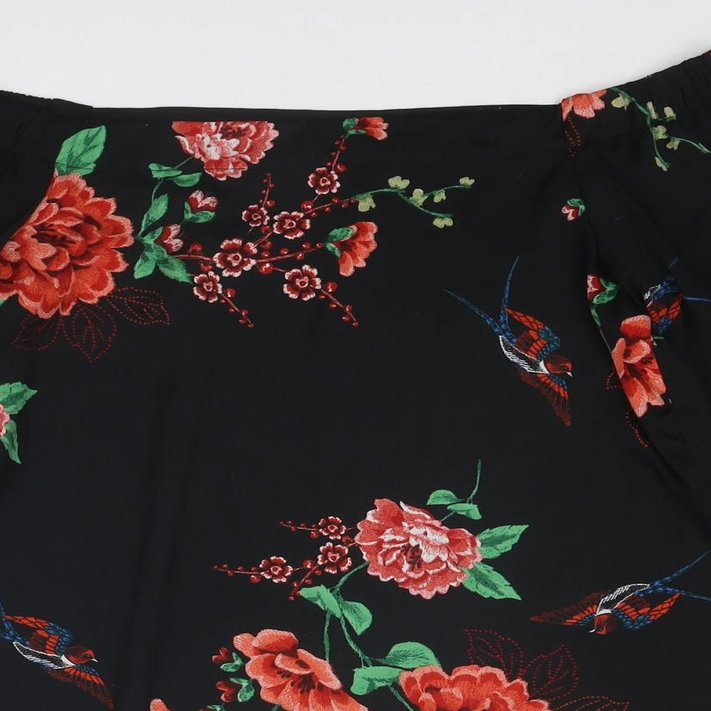 Dorothy Perkins Womens Black Floral Polyester Basic Blouse Size 8 Off the Shoulder