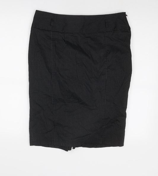 Red Herring Womens Black Striped Cotton A-Line Skirt Size 14 Zip
