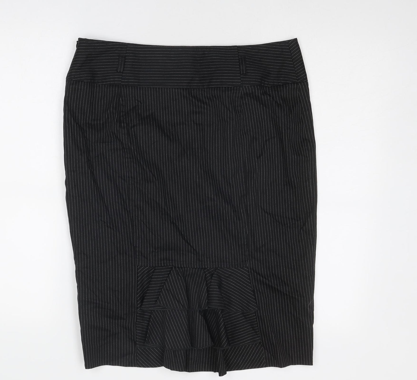 Red Herring Womens Black Striped Cotton A-Line Skirt Size 14 Zip