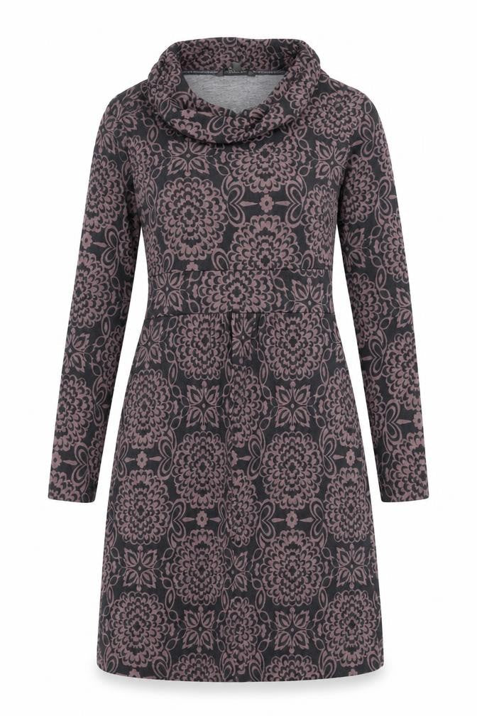 Lily & Me Womens Grey Floral Polyester Jumper Dress Size 8 Roll Neck Pullover