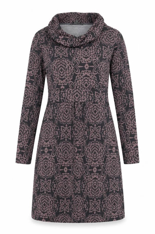 Lily & Me Womens Grey Floral Polyester Jumper Dress Size 8 Roll Neck Pullover