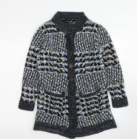 Anonymous Womens Blue Round Neck Geometric Acrylic Cardigan Jumper Size M