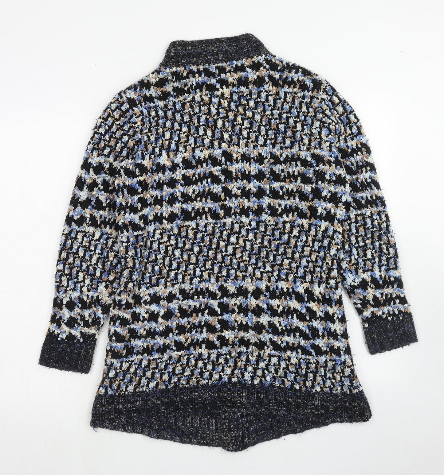 Anonymous Womens Blue Round Neck Geometric Acrylic Cardigan Jumper Size M
