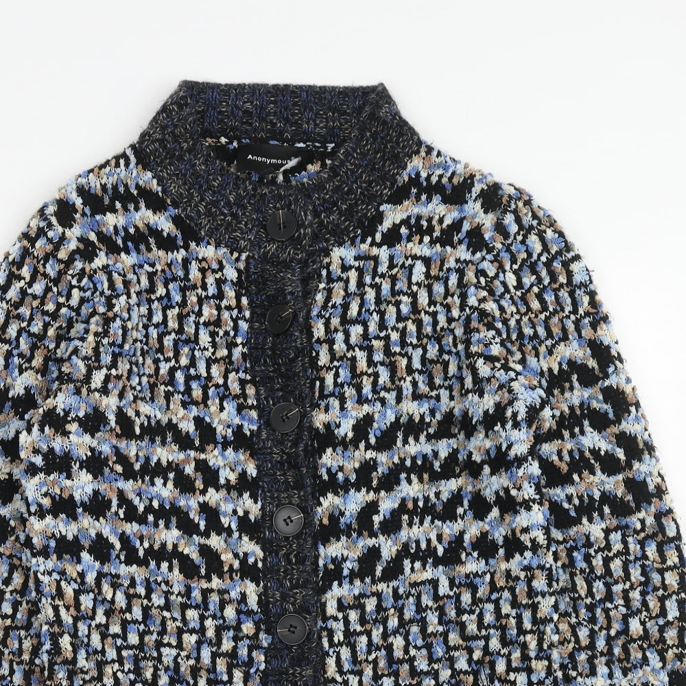 Anonymous Womens Blue Round Neck Geometric Acrylic Cardigan Jumper Size M