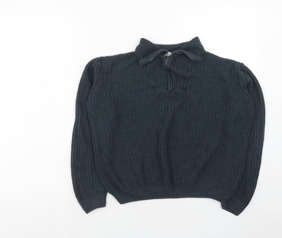 River Island Boys Blue Mock Neck Acrylic Pullover Jumper Size 12 Years Zip