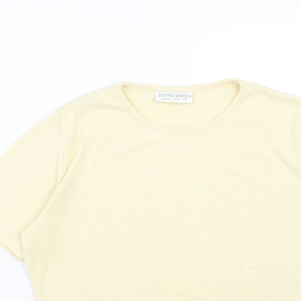 Dorothy Perkins Womens Yellow Polyester Basic T-Shirt Size 14 Round Neck