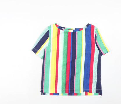 Marks & Spencer Womens Multicoloured Striped Polyester Basic Blouse Size 10 Round Neck