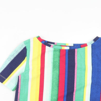 Marks & Spencer Womens Multicoloured Striped Polyester Basic Blouse Size 10 Round Neck