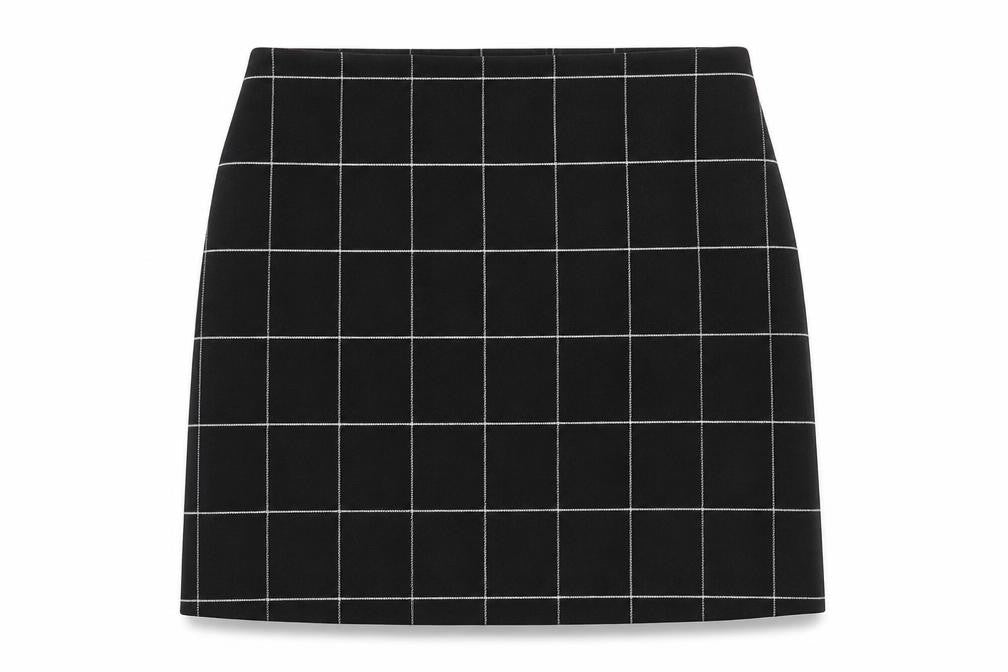 H&M Womens Black Check Polyester A-Line Skirt Size 14 Zip