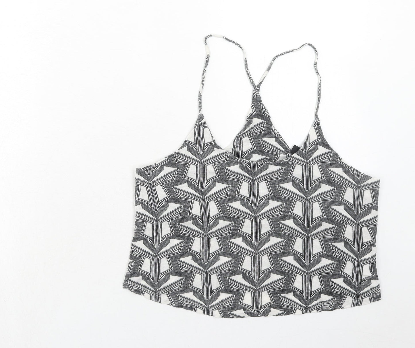 Topshop Womens Grey Geometric Viscose Basic Tank Size 10 Round Neck