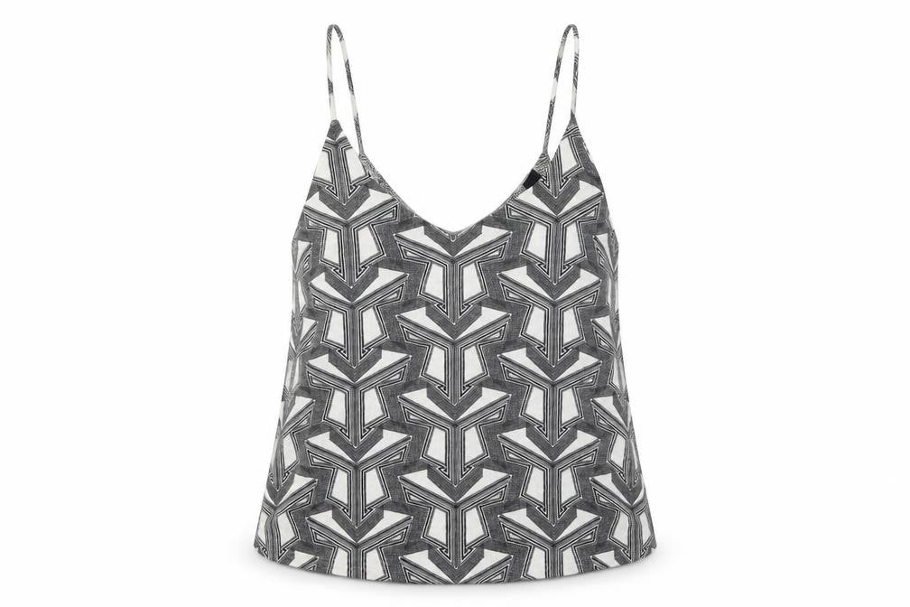 Topshop Womens Grey Geometric Viscose Basic Tank Size 10 Round Neck