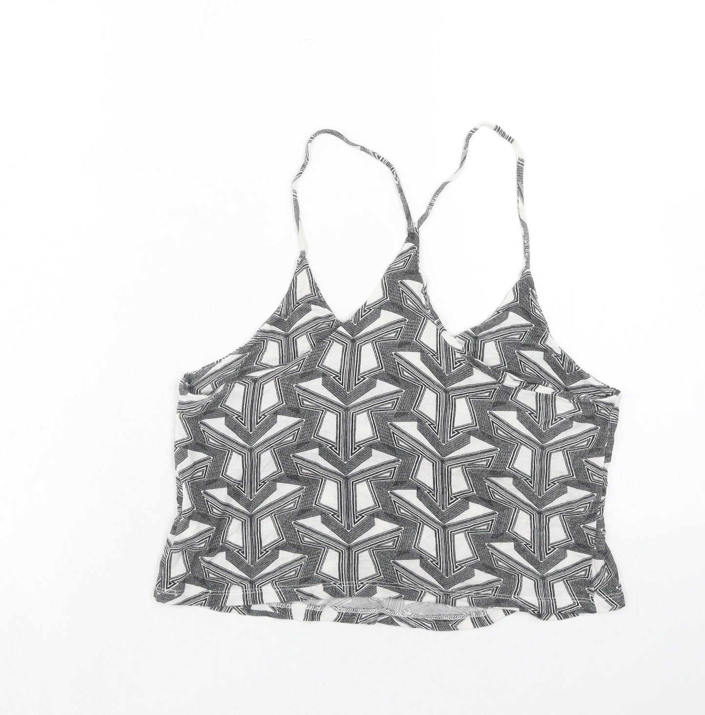 Topshop Womens Grey Geometric Viscose Basic Tank Size 10 Round Neck