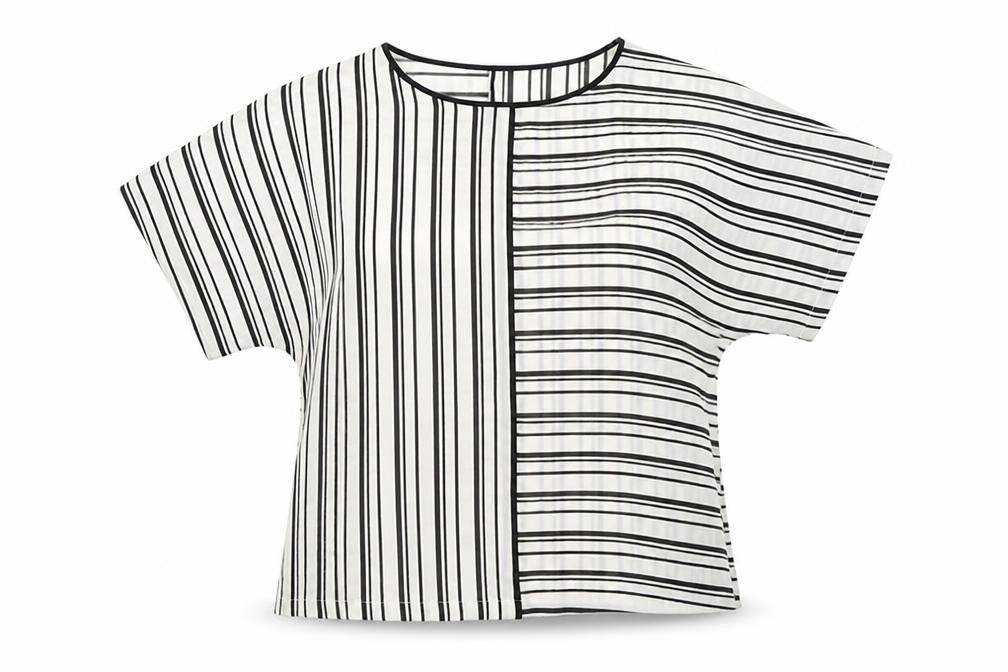 Marks & Spencer Womens White Striped Polyester Basic Blouse Size 14 Round Neck