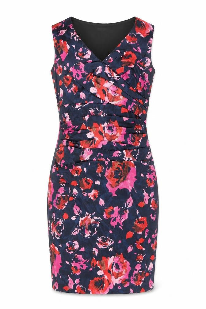 M&Co Womens Pink Floral Polyester A-Line Size 10 V-Neck Zip