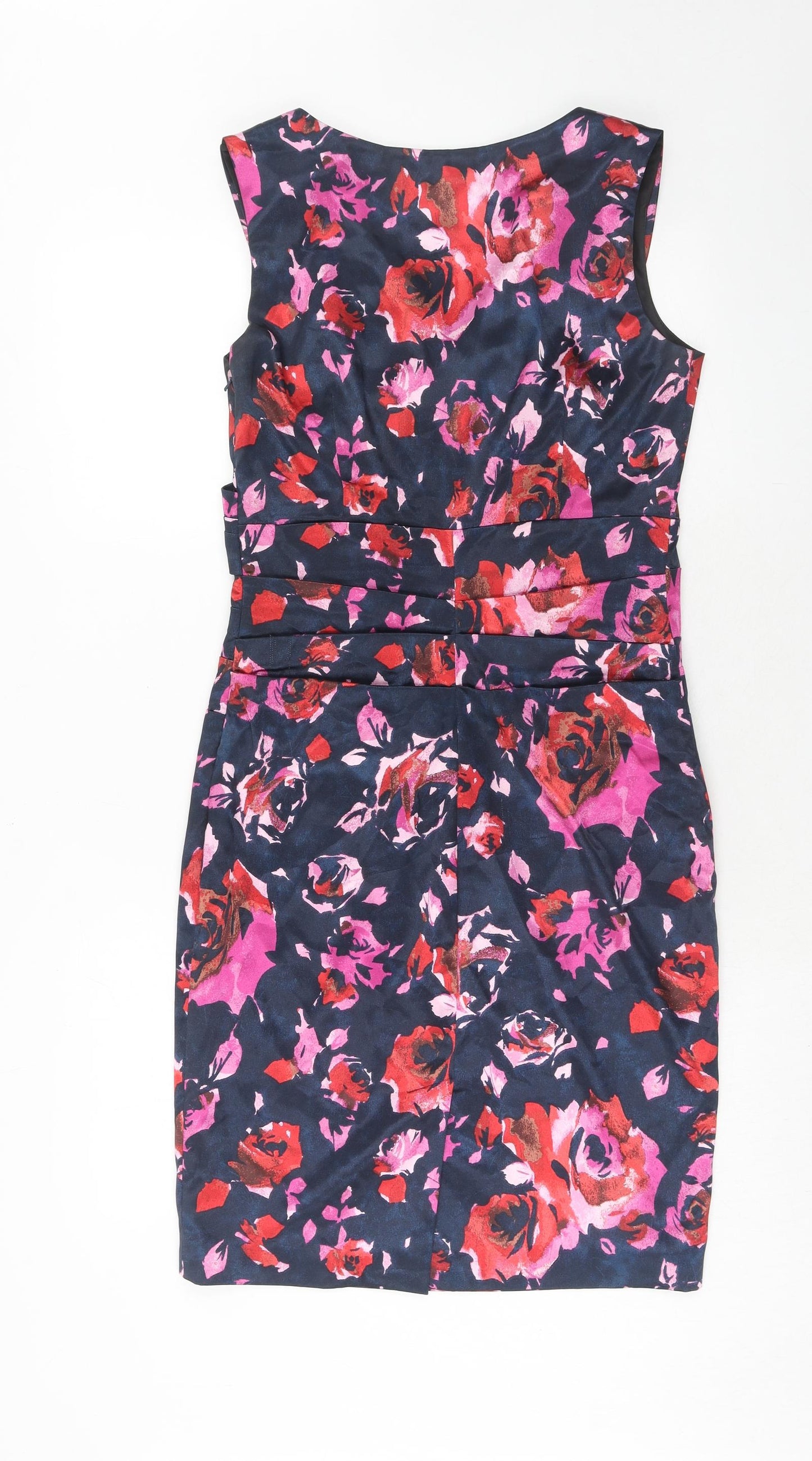 M&Co Womens Pink Floral Polyester A-Line Size 10 V-Neck Zip