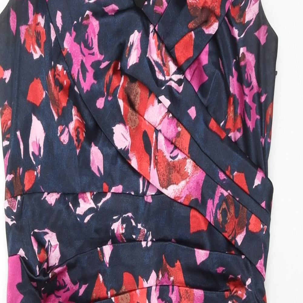 M&Co Womens Pink Floral Polyester A-Line Size 10 V-Neck Zip