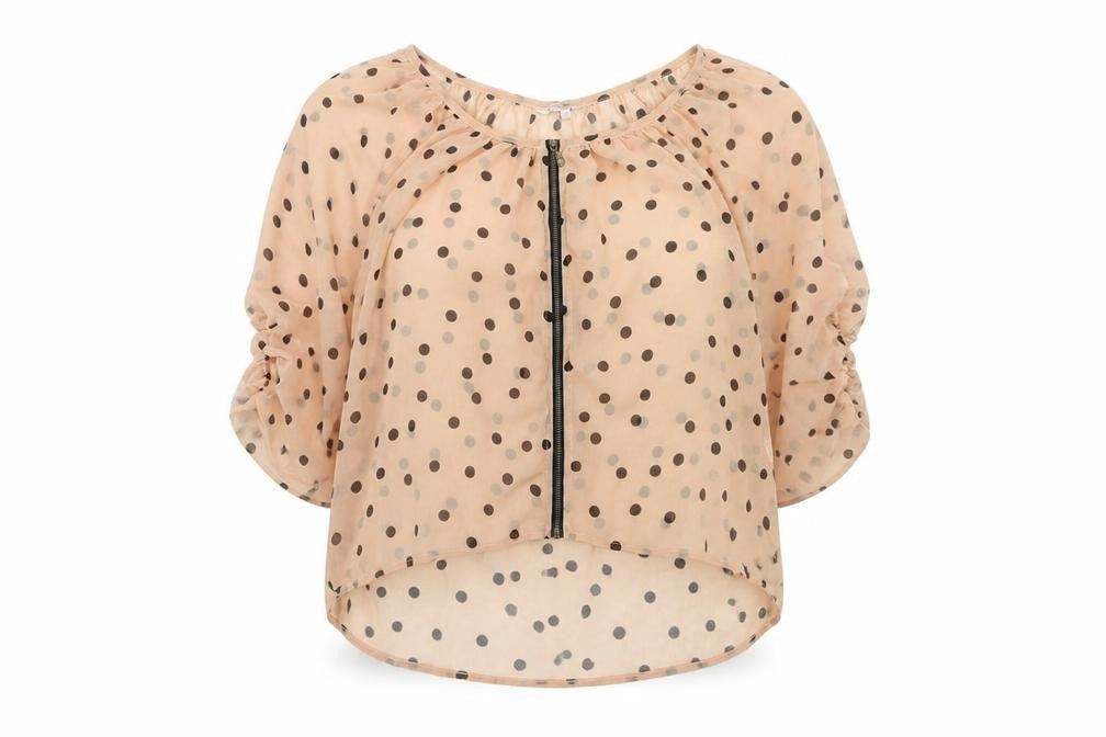 New Look Womens Beige Polka Dot Polyester Basic Blouse Size M Boat Neck