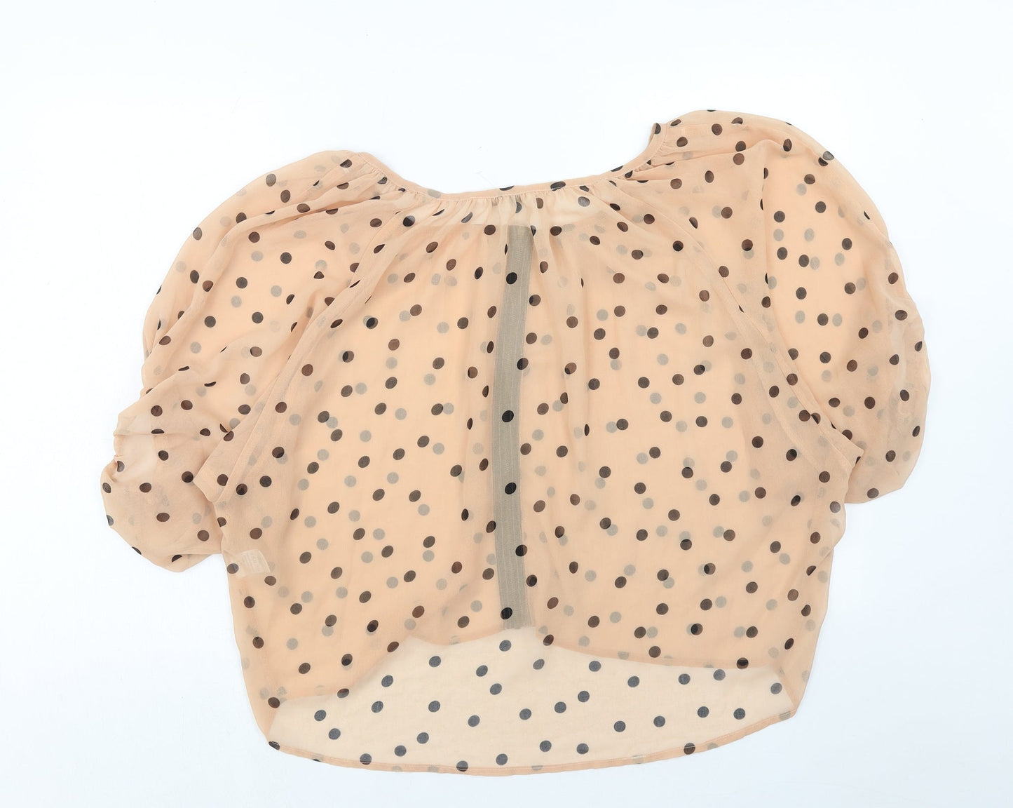 New Look Womens Beige Polka Dot Polyester Basic Blouse Size M Boat Neck
