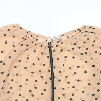 New Look Womens Beige Polka Dot Polyester Basic Blouse Size M Boat Neck
