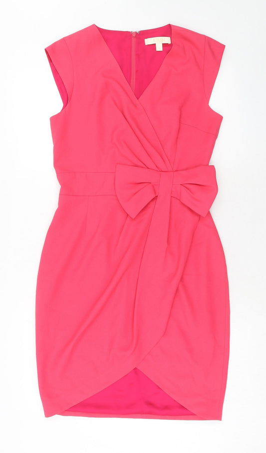 Erin Fetherston Womens Pink Polyester A-Line Size 8 V-Neck Zip