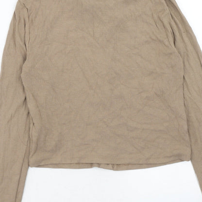 Stradivarius Womens Brown Viscose Basic Button-Up Size L Collared - Ribbed