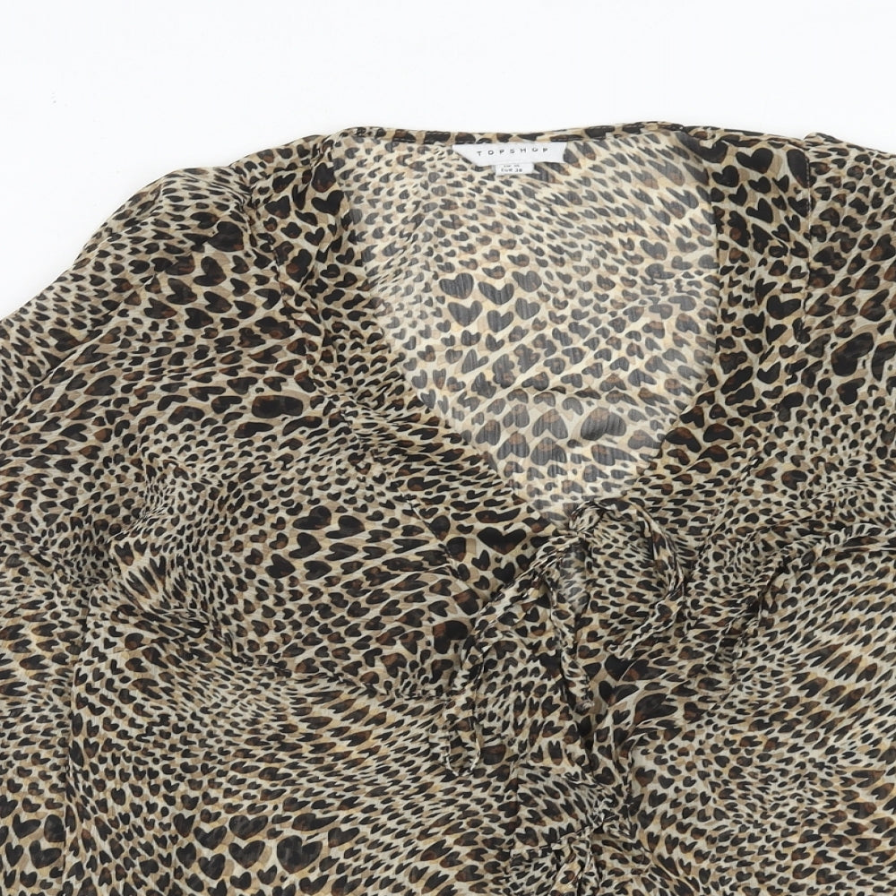 Topshop Womens Brown Geometric Polyester Basic Blouse Size 10 V-Neck