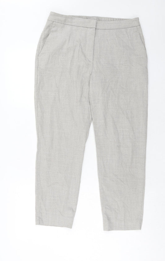 H&M Womens Grey Polyester Trousers Size 14 Regular Hook & Eye
