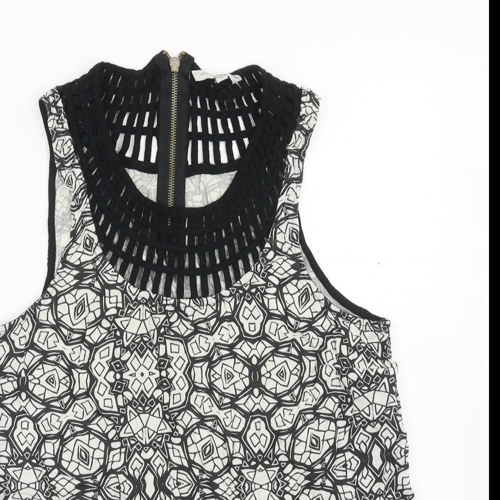 New Look Womens Black Geometric Viscose Basic Blouse Size 14 Round Neck - Neckline Detail