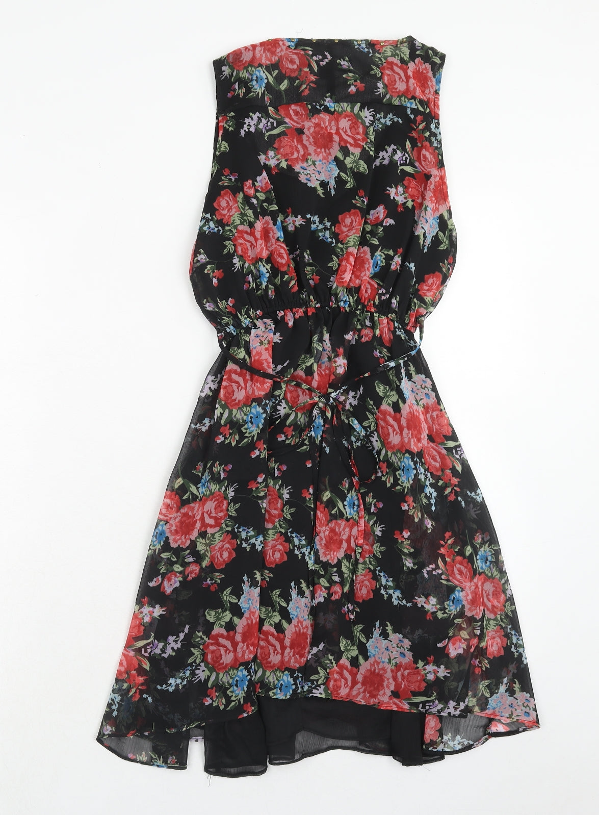 Rare Womens Red Floral Polyester Fit & Flare Size 8 Scoop Neck Pullover