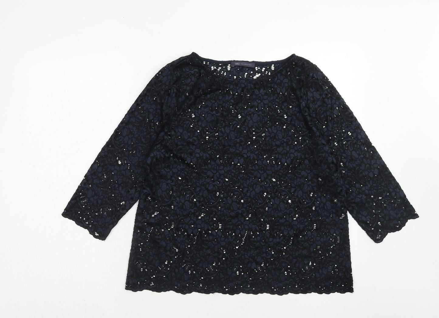 Marks and Spencer Womens Blue Polyamide Basic Blouse Size 14 Boat Neck