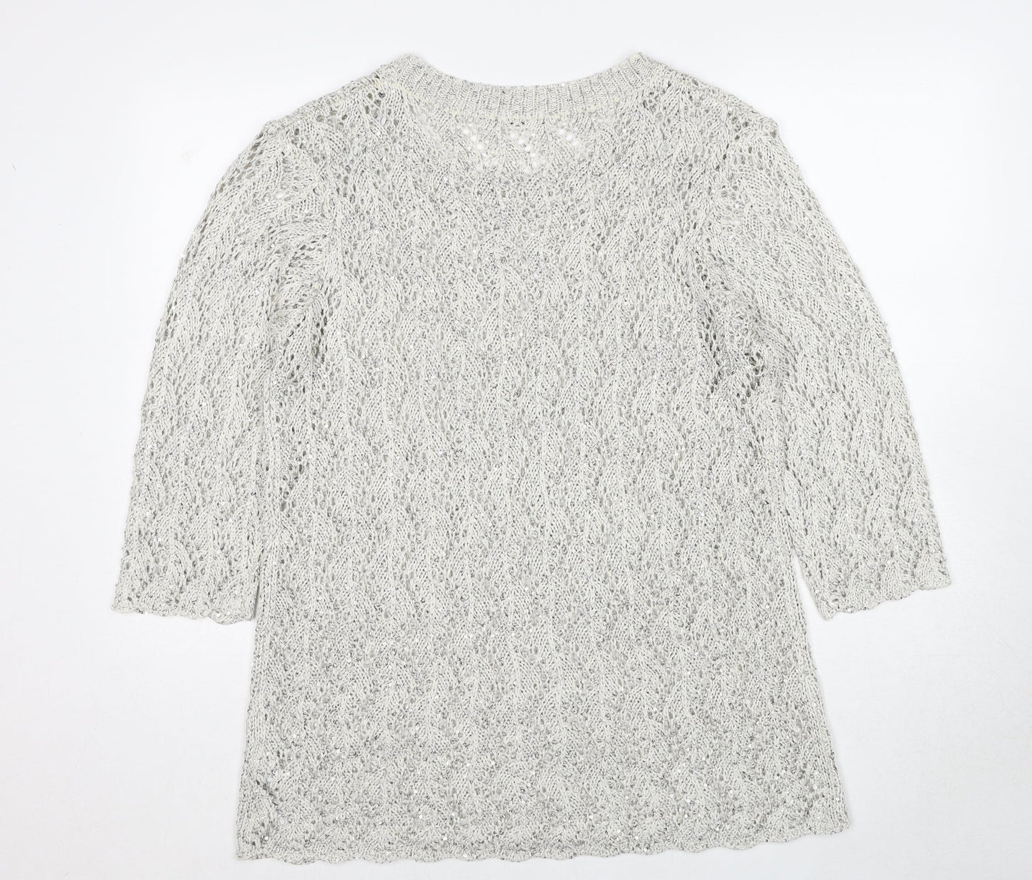 Damart Womens Grey Round Neck Geometric Acrylic Pullover Jumper Size 18