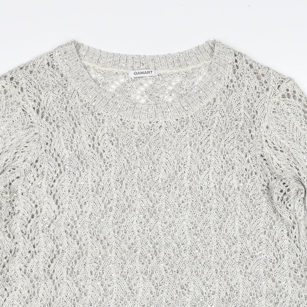 Damart Womens Grey Round Neck Geometric Acrylic Pullover Jumper Size 18